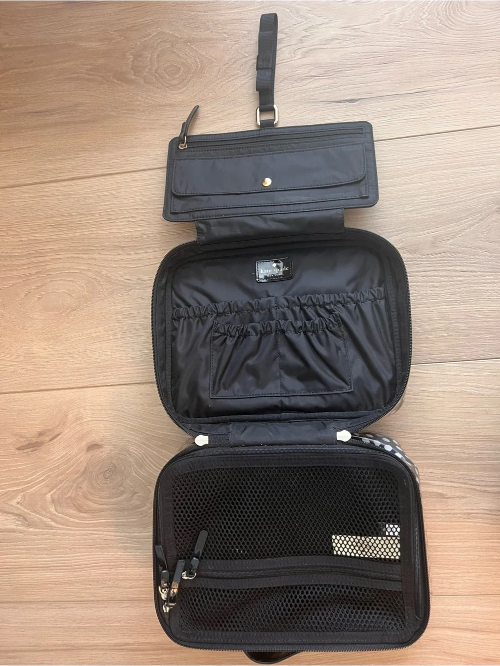 kate spade Black and White Polka Dot Cosmetic Train Case